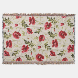 Vintage bright red poppies flower pattern  throw blanket