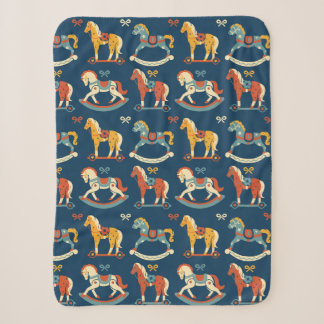 Vintage bright vector illustration of rocking hors sherpa blanket