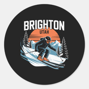Vintage Brighton Utah Skiing Winter Sport Retro Su Classic Round Sticker