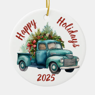 Vintage Bringing Home The Christmas Tree, Vintage Ceramic Ornament