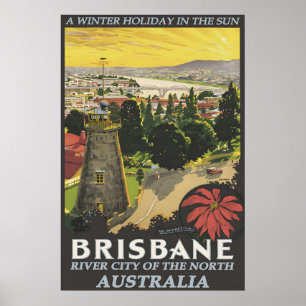 Vintage Brisbane Australia Travel Poster Print