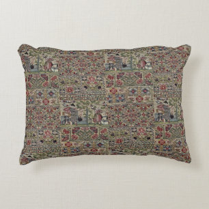 Vintage British Embroidery Pattern Blue Pink Accent Pillow