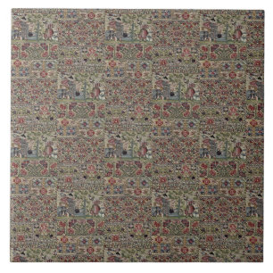 Vintage British Embroidery Pattern Blue Pink Tile