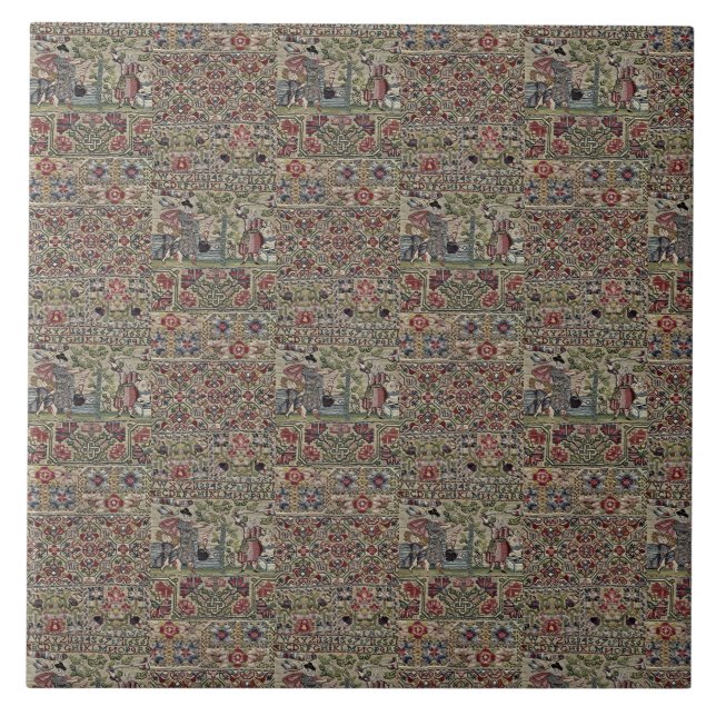 Vintage British Embroidery Pattern Blue Pink Tile (Front)