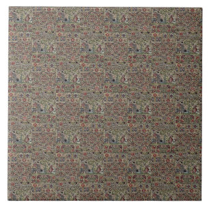 Vintage British Embroidery Pattern Blue Pink Tile