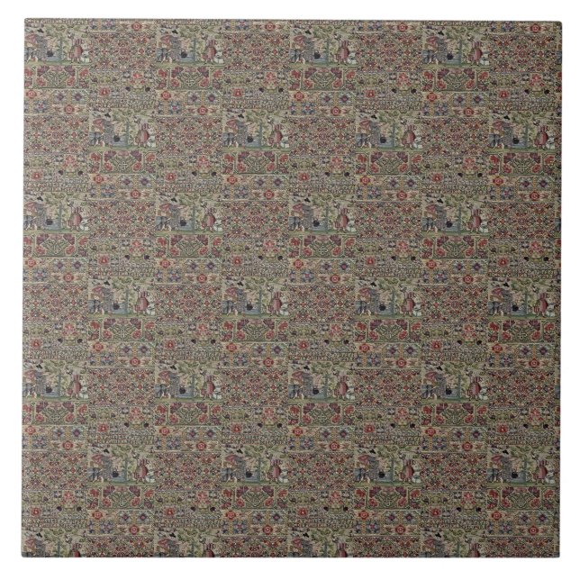 Vintage British Embroidery Pattern Blue Pink Tile (Front)