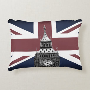 Vintage British Flag & Big Ben, London, UK /sports Accent Pillow