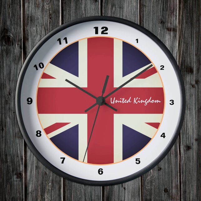 Vintage British Flag, Patriotic United Kingdom Round Clock (Creator Uploaded)