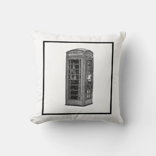 Vintage British Phone Booth Illustration UK Travel Throw Pillow