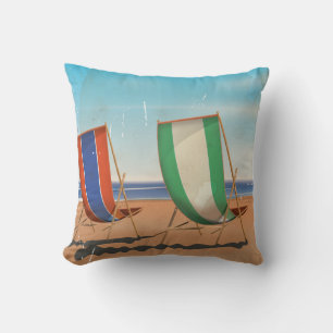 Vintage British Travel Seaside poster. Throw Pillow