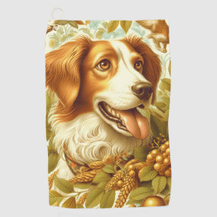 Vintage Brittany Dog Painting Golf Towel