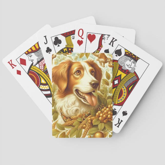 Vintage Brittany Dog Painting Playing Cards (Back)