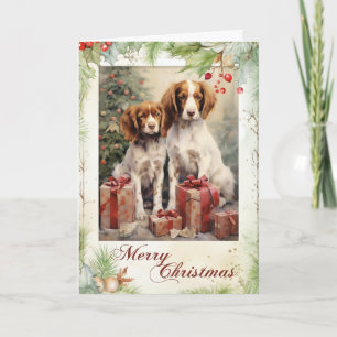 Vintage Brittany Spaniel Christmas Holiday Card