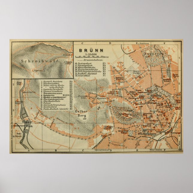 Vintage BRNO Czech Republic Map (1911) Poster (Front)