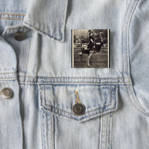 Vintage Broadway Actress Riding an Ostrich 2 Inch Square Button