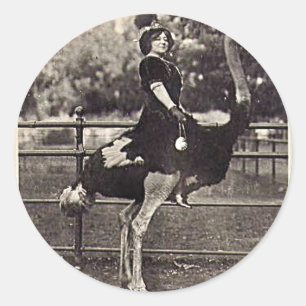 Vintage Broadway Actress Riding an Ostrich Classic Round Sticker