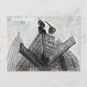 Vintage Broadway Corner Sign – New York City Post Postcard