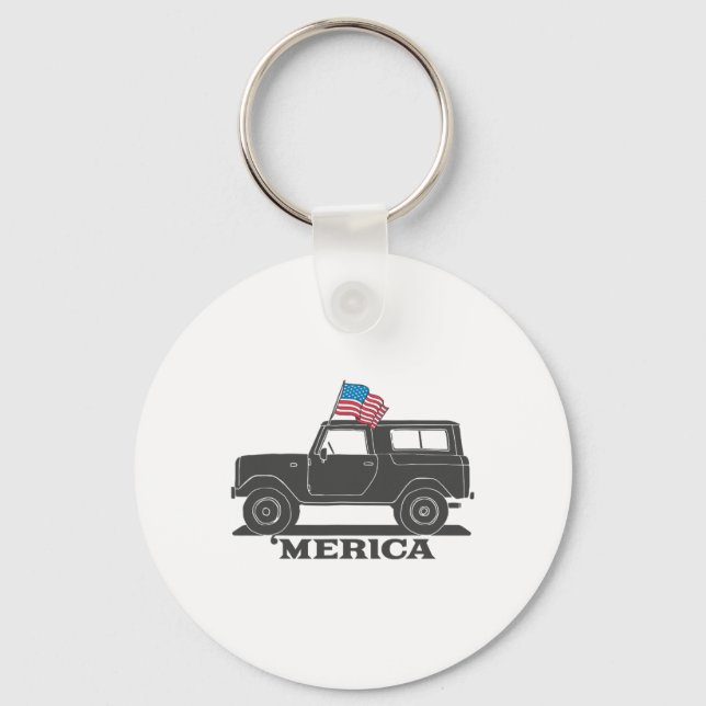 Vintage Bronco 4th Of July Merica  Keychain (Front)