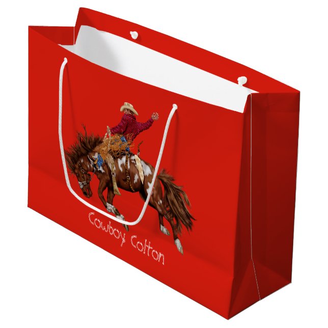 Vintage bronco rider large gift bag (Front Angled)