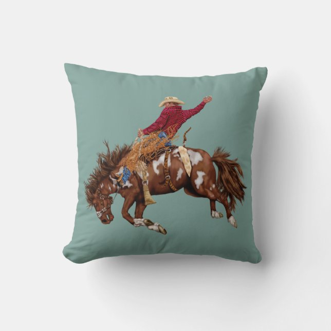 Vintage bronco rider throw pillow (Front)