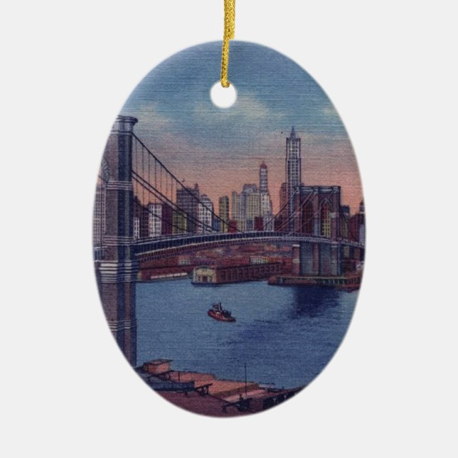 Vintage Brooklyn Bridge Ceramic Ornament (Front)