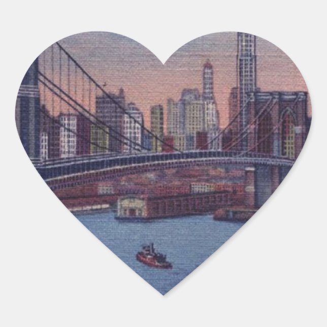 Vintage Brooklyn Bridge Heart Sticker (Front)