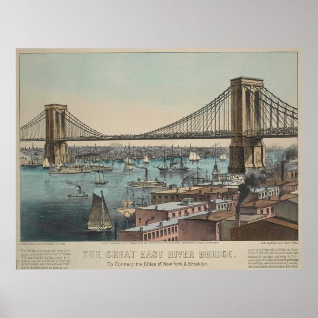 Vintage Brooklyn Bridge Illustration (1872) Poster (Front)