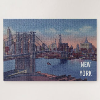 Vintage Brooklyn Bridge ıllustration New York City Jigsaw Puzzle
