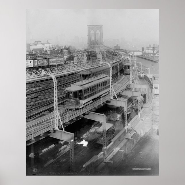 Vintage Brooklyn Bridge Railway Photograph (1910) Poster (Front)