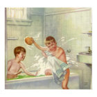 Vintage Brothers, Children, Boys Splashing in Tub,