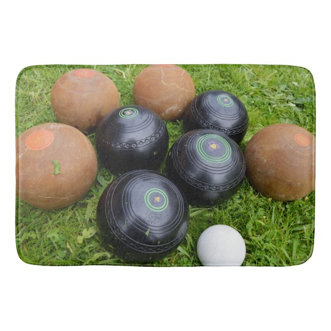 Vintage Brown And Black Lawn Bowls, Bath Mat (Front)