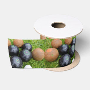 Vintage Brown And Black Lawn Bowls, Satin Ribbon