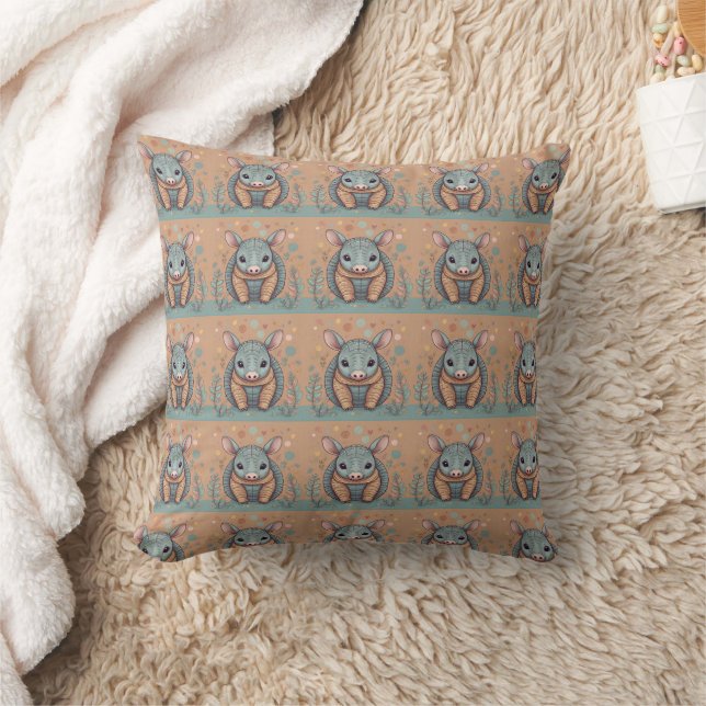 Vintage Brown Armadillo Print Throw Pillow (Blanket)
