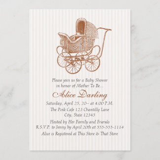 Vintage Brown Baby Carriage Baby Shower Invitation