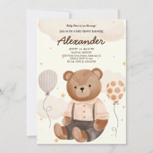 Vintage Brown Bear Baby Shower Invitation