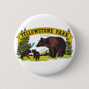 Vintage Brown Bears in Yellowstone National Park 2 Inch Round Button