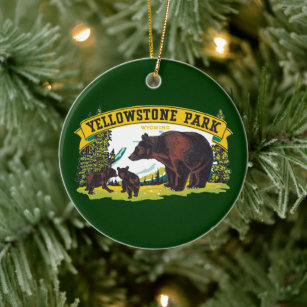 Vintage Brown Bears in Yellowstone National Park Ceramic Ornament