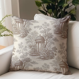 Vintage Brown Beige Classic Toile de Jouy Pattern Throw Pillow
