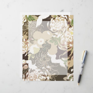 Vintage brown beige flowers and birds paper
