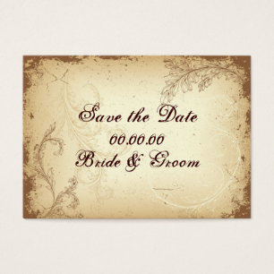 Vintage brown beige scroll leaf Save the Date