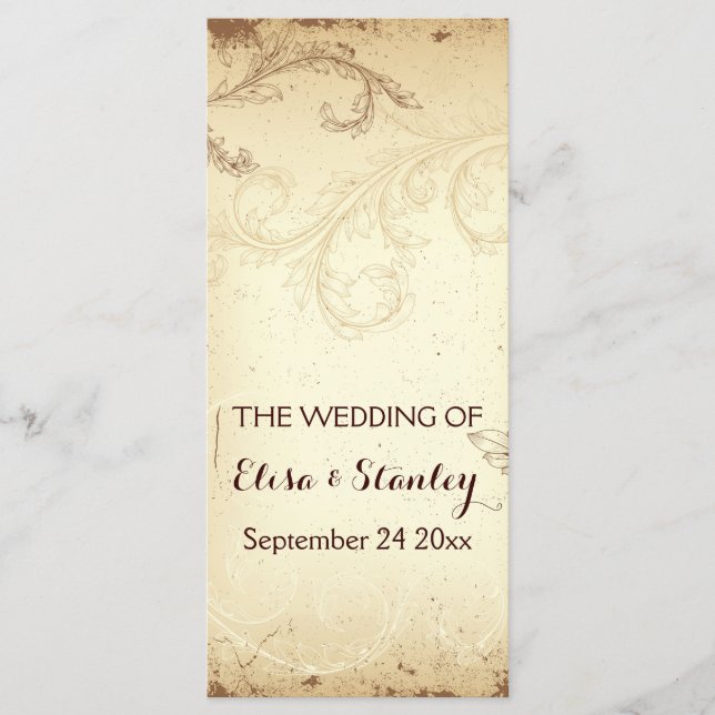 Vintage brown, beige scroll leaf wedding program (Front)