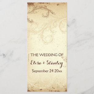 Vintage brown, beige scroll leaf wedding program