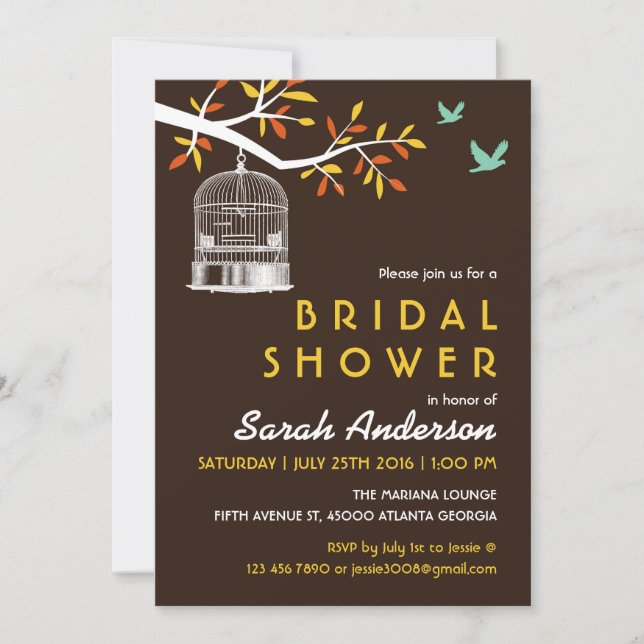 Vintage Brown Bird Cage Bridal Shower Invitation (Front)