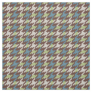 Vintage brown blue green houndstooth pattern fabric