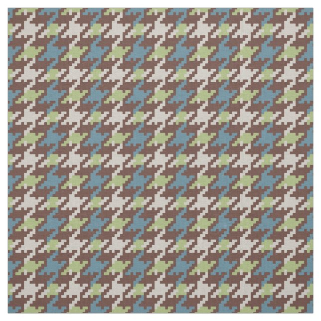 Vintage brown blue green houndstooth pattern fabric (Swatch)