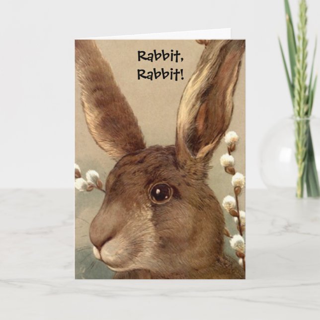 Vintage Brown Bunny Rabbit Rabbit Good Luck Card (Front)