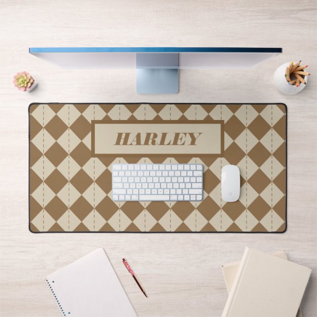Vintage Brown Chequered Pattern Desk Mat (Office 1)