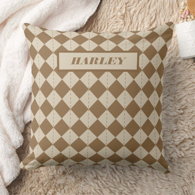 Vintage Brown Chequered Pattern Throw Pillow (Blanket)