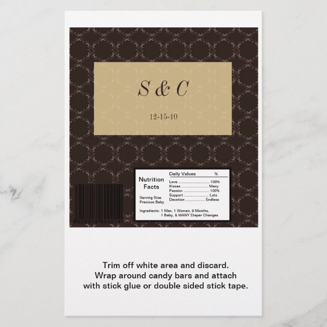 Vintage Brown/Creme Wedding Large Hershey Wrapper (Front)