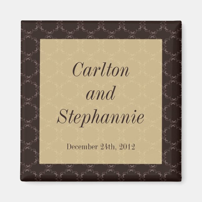 Vintage Brown/Creme Wedding Magnet Favour (Front)